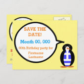 Griekse vlag pratend Ms. Penguin Aankondigingskaart (Voorkant / Achterkant)