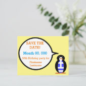 Griekse Vlag pratende Mevrouw Pinguïn Aankondigingskaart (Staand voorkant)