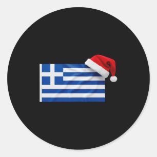 Griekse Vlag Santa Hoed Grappig Griekenland Kerstm Ronde Sticker