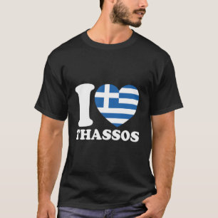Griekse Vlag Thassos Reizen Thassos Kaart I Love T T-shirt