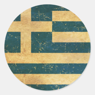 Griekse Vlag Vintage Grunge Ontwerp Ronde Sticker