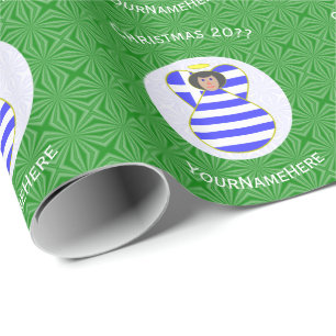 Griekse vlag zwart haar kerst engel personaliseren cadeaupapier