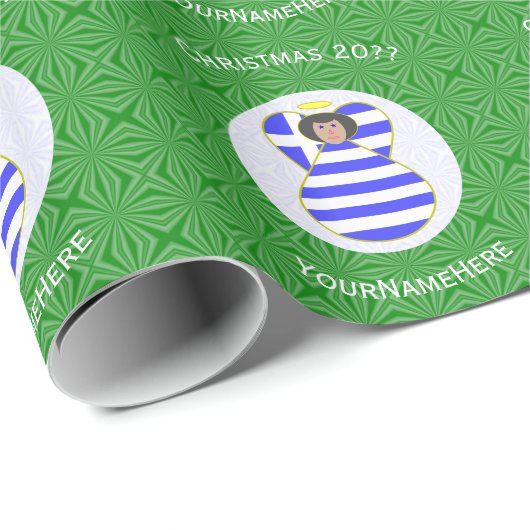 Griekse vlag zwart haar kerst engel personaliseren cadeaupapier (Rol Hoek)