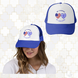 Griekse Vlaggen USA Harten Mijn Land Mijn Afkomst Trucker Pet