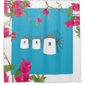 Griekse windmolens op het Griekse eiland Bougainvi Douchegordijn (Voorkant)