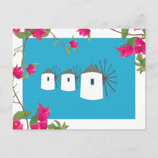 Griekse windmolens op het Griekse eiland Bougainvi Feestdagenkaart (Voorkant)