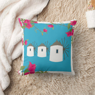 Griekse windmolens op het Griekse eiland Bougainvi Kussen