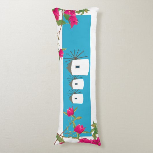 Griekse windmolens op het Griekse eiland Bougainvi Lichaamskussen (Voorkant Verticaal)