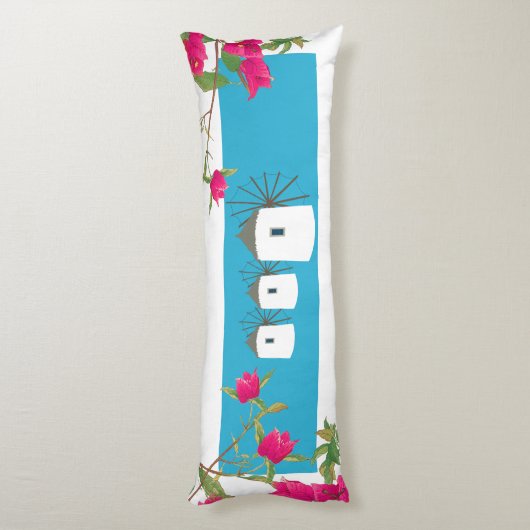 Griekse windmolens op het Griekse eiland Bougainvi Lichaamskussen (Achterkant (Verticaal))