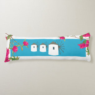 Griekse windmolens op het Griekse eiland Bougainvi Lichaamskussen