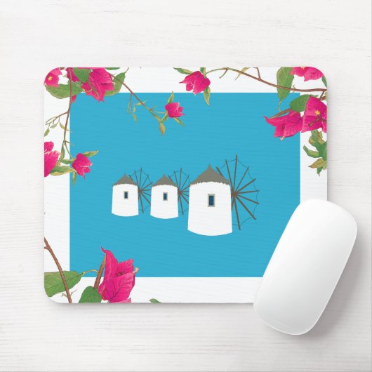 Griekse windmolens op het Griekse eiland Bougainvi Muismat (Met muis)