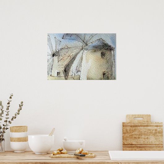 Griekse windmolens poster (Keuken)