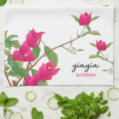 Griekse Yiayia Griekse grootmoeder Bougainvillea Theedoek (Gevouwen)