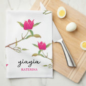 Griekse Yiayia Griekse grootmoeder Bougainvillea Theedoek (Quarter Fold)