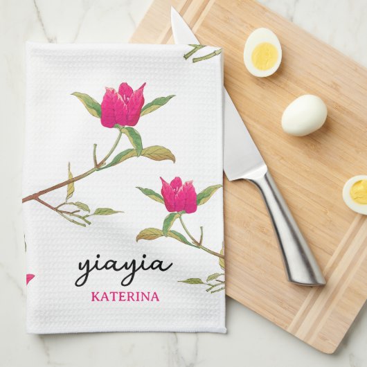 Griekse Yiayia Griekse grootmoeder Bougainvillea Theedoek (Quarter Fold)