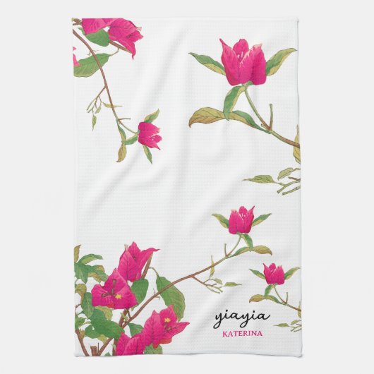 Griekse Yiayia Griekse grootmoeder Bougainvillea Theedoek (Verticaal)