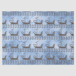 Griekse zeilschepen en rol op blauwe ontkoppeling tissuepapier