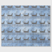 Griekse zeilschepen en scrollen op blauw cadeaupapier (Vlak)