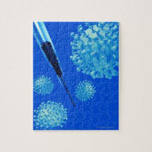 Griepvaccin, conceptuele computerkunst. legpuzzel