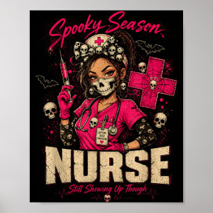 Griewelijke Verpleegster Halloween Schedel Scrub R Poster