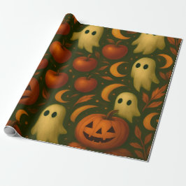 🎃 Griezelen Herfst Inpakpapier – Geesten, Pompoen
