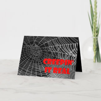Griezelen met echte spinnenweb Halloween Kaart