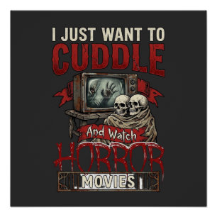 Griezelfilms knuffelen Halloween schedels Retro Tv Perfect Poster
