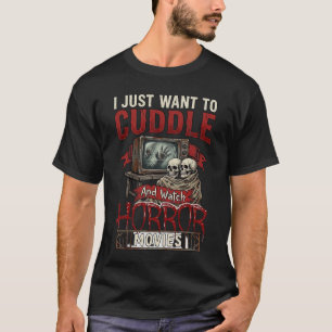 Griezelfilms knuffelen Halloween-schedels Retro-tv T-shirt