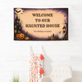 Griezelhuis Halloween-feest Spandoek (Insitu)