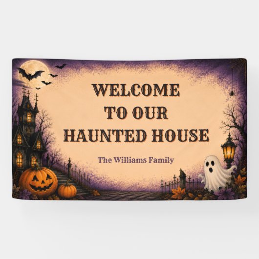 Griezelhuis Halloween-feest Spandoek (Horizontaal)
