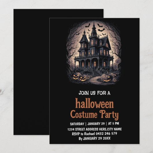 Griezelhuis Kostuum Halloween Feest Uitnodiging (Voorkant / Achterkant)