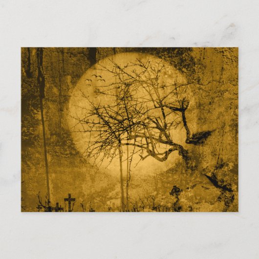 Griezelig Antiek Ogend Geel Begraafplaats Hallowee Feestdagenkaart (Voorkant)