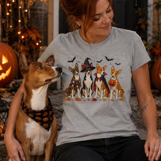 Griezelig Basenjis Halloween-ontwerp Tri-Blend Shirt