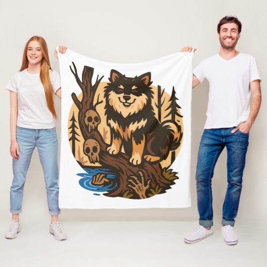 Griezelig bos hond met schedels horror kunst fleece deken (In situ)