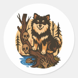 Griezelig bos hond met schedels horror kunst ronde sticker