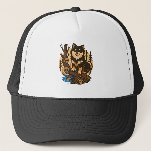 Griezelig bos hond met schedels horror kunst trucker pet (Voorkant)