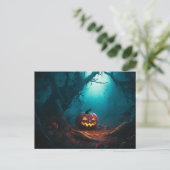 Griezelig bos met Jack-O' Lanterns Halloween Feestdagenkaart (Staand voorkant)