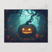 Griezelig bos met Jack-O' Lanterns Halloween Feestdagenkaart (Voorkant)