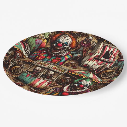 griezelig carnaval clown zombie halloween papieren bordje (Gekanteld)