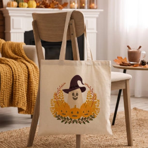 Griezelig Cute Geest En Pompoenen Herfst Krans Tote Bag