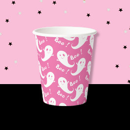 Griezelig Cute Geest Patroon Halloween Roze Papier Papieren Bekers