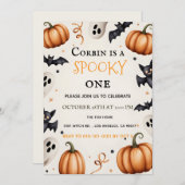 Griezelig Cute Geest & Vleermuis Halloween Verjaar Bedankkaart (Voorkant / Achterkant)