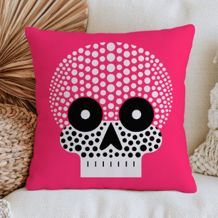 Griezelig Cute Gestippelde Schedel Roze Halloween Kussen
