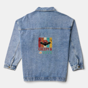 Griezelig Cute Halloween Vleermuis Retro Grafisch Denim Jacket