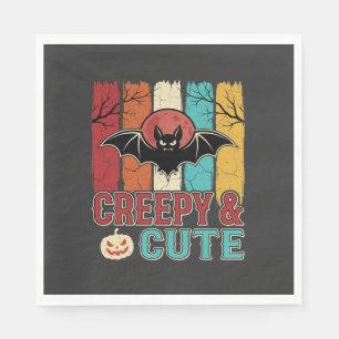 Griezelig Cute Halloween Vleermuis Retro Grafisch Servet