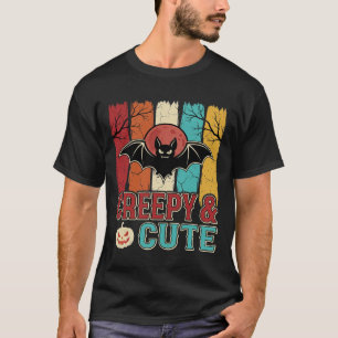 Griezelig Cute Halloween Vleermuis Retro Grafisch T-shirt