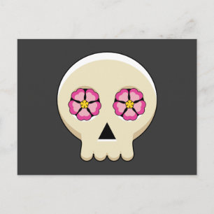 Griezelig Cute Kawaii Goth Schedel met Bloemen Aankondigingskaart
