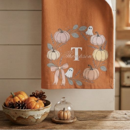 Griezelig Cute Pompoen Geest Fall Monogram Handdoek