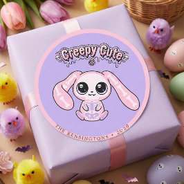 Griezelig Cute Roze Konijn Lavendel Pastel Goth Ronde Sticker