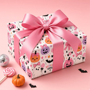 Griezelig Cute Verjaardag Ghoul Roze Halloween Cadeaupapier